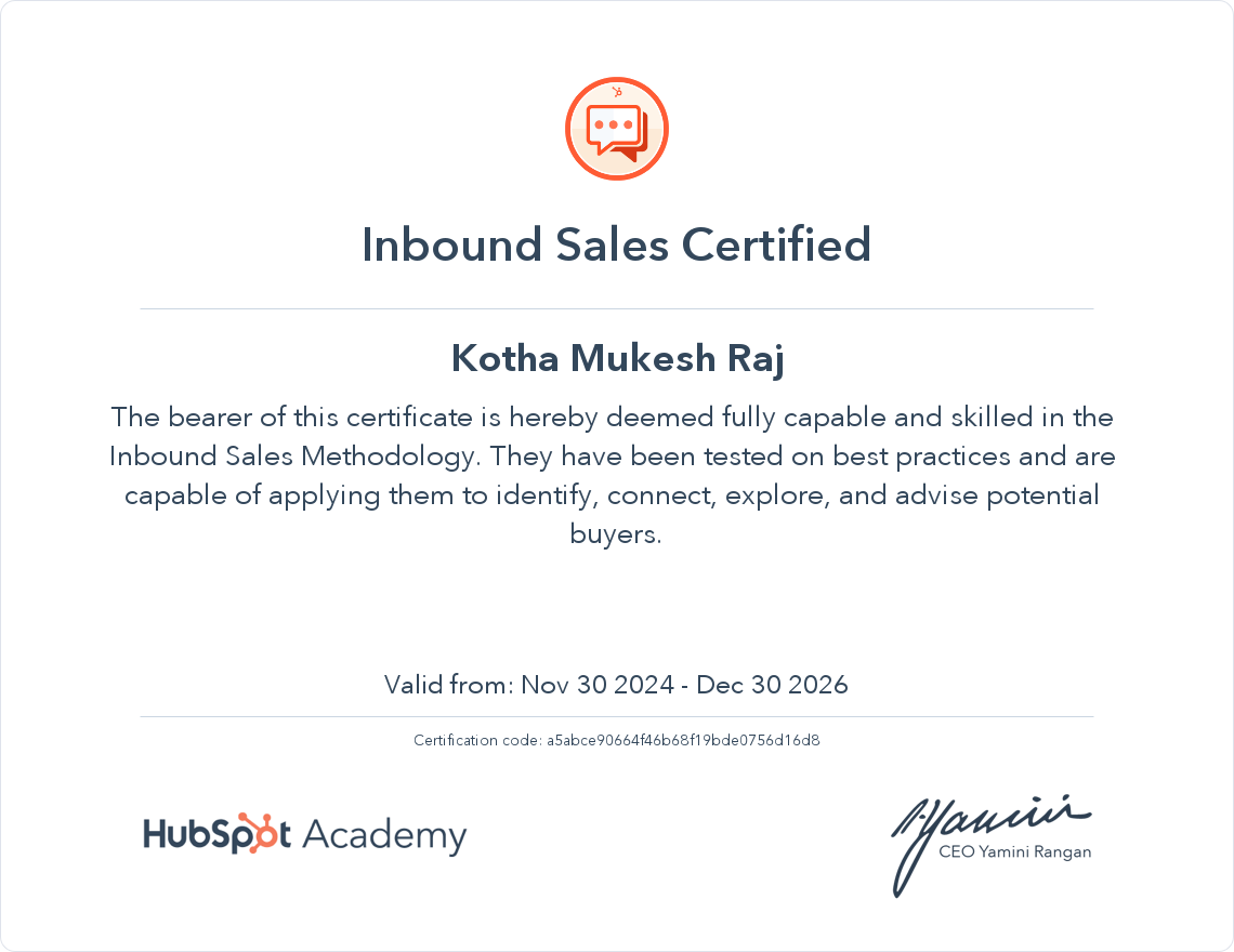 Inbound Sales Certified